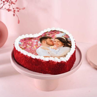 Red Velvet Heart Shaped Photo Cake