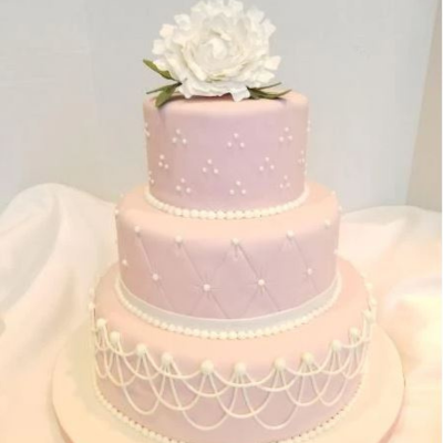 Elegant 3 Tier Cake Decorated with White Pearls
