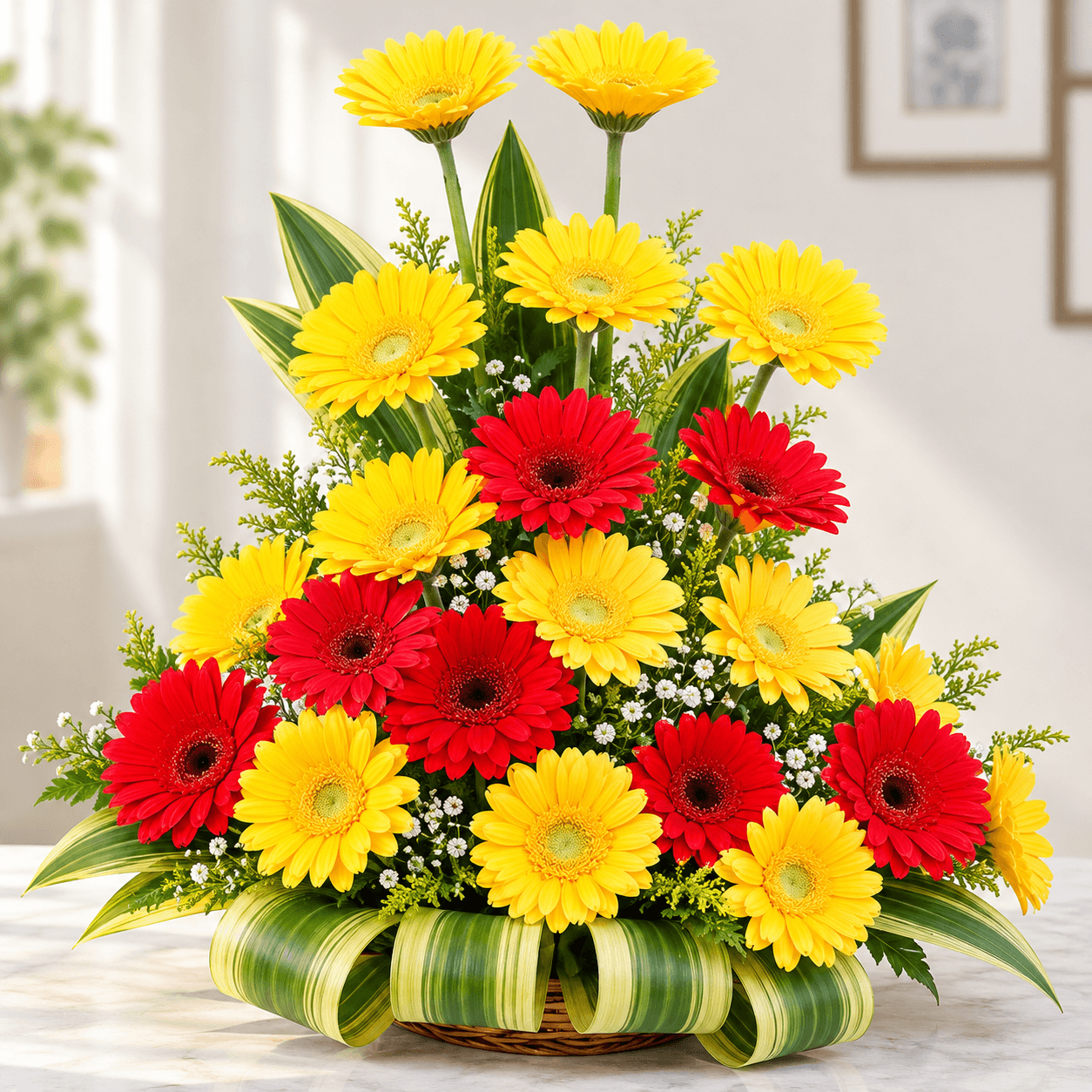 Yellow and Red Gerbera Display