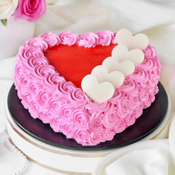 Heart Shape Strawberry Rose Cake