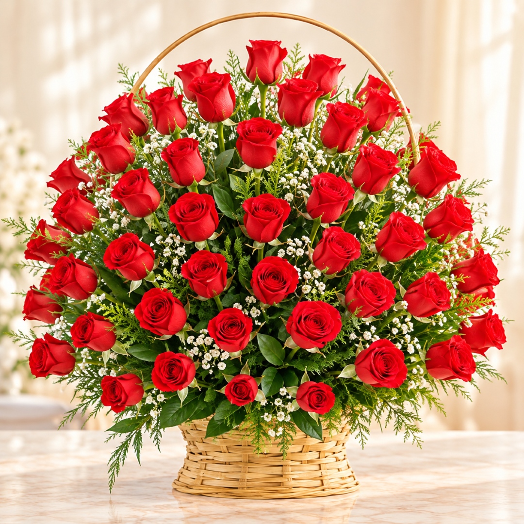 Basket Arrangement Of 75 Roses