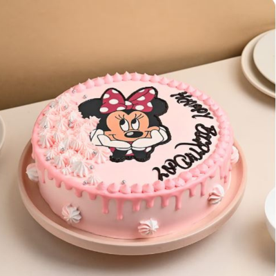 Pink Playful Minnie Mouse Theme Cake
