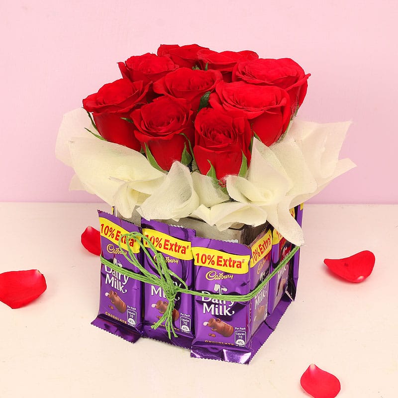 Delightful Dairy Milk & Roses Arrangement